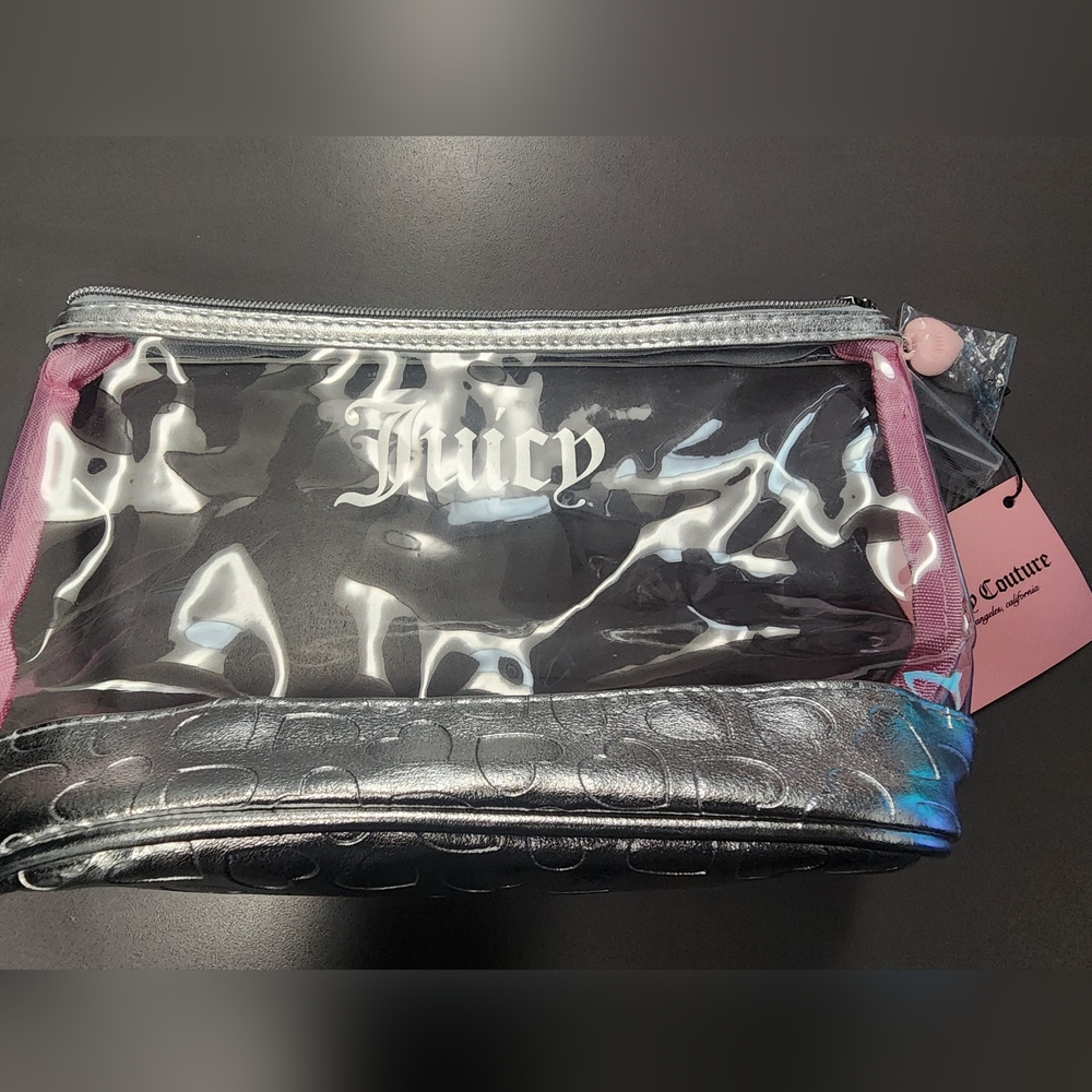 NWT Juicy Couture Clear and Silver Cosmetic Bag
